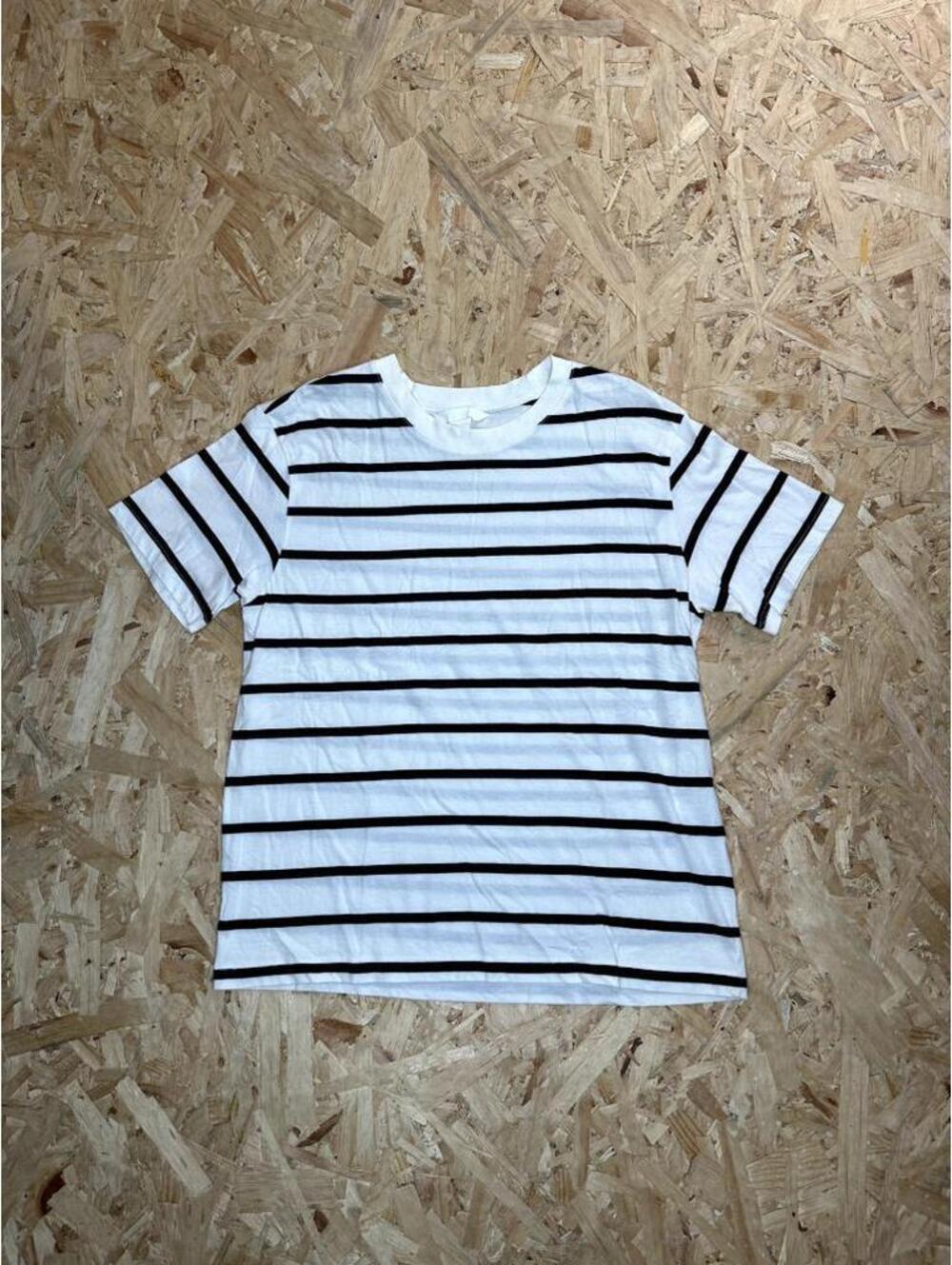 H&M Striped T-Shirt Mens Small White Black Crew Neck Short Sleeve Cotton Tee